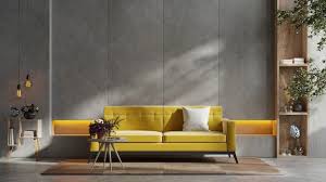 Yellow Sofa And A Wooden Table