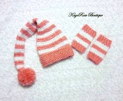 Newborn Baby Girl Stocking Hat And Leg Warmers Set Sparkled Pink And White Stripes