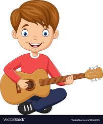 cartoon happy boy playing guitar