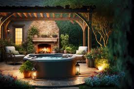 Cozy Illuminated Outdoor Hot Tub With