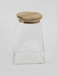 Glass Jar With A Wooden Lid Airtight