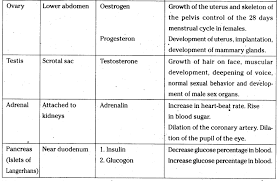 Explain Endocrine Glands In A Tabular Form Class 10 Science