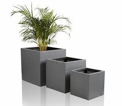 Dark Grey Fibrecotta Cube Planter