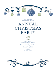 Christmas Party Flyer With Ornaments And Blue Ribbon Formal