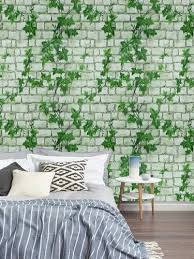 White Brick With Green Leaves Wallpaper