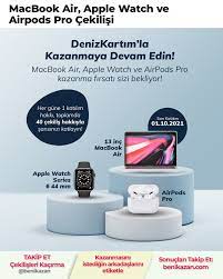 BeniKazan - Denizbank Çekilişi 🎁🎉🌟 🎁 1 kişi Apple MacBook Air 🎁 1 kişi  Apple Watch 🎁 1 kişi Airpods Pro kazanacak! 📅 Son Katılım: 1 Ekim 📢  Sonuçlar: 20 Ekim Çekilişe katılmak için 👉  https://www.benikazan.com/denizbank-cekilisi/
