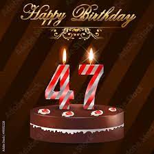  47 Year Happy Birthday Card With Cake And Candles 47th Birthday  gambar png
