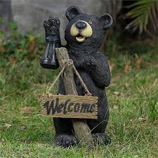 Bear Garden Statue With Welcome Sign