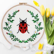 ladybug flower frame machine embroidery