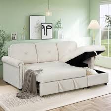 beige velvet full size 3 seat sofa bed