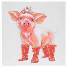 Pig Wearing Rain Boots Canvas Wall