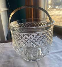 Vtg Diamond Cut Glass Ice Bucket