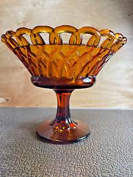 Vintage Amber Glass Pedestal Bowl