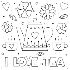Color in this picture of teapot and share it with others today! I Love Tea Coloring Page Illustration Cups And Teapot Royalty Free Cliparts Vectors And Stock Illustration Image 136450600