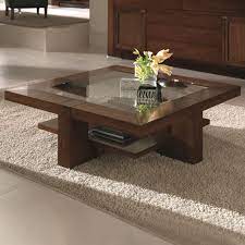 Wooden Square Coffee Table With Glass