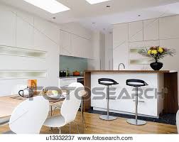 stools at breakfast bar in modern white