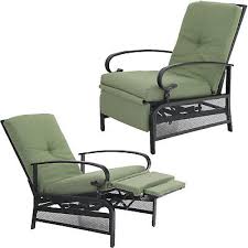 Outdoor Adjustable Cushioned Metal Patio Recliner Lounge Chair Green
