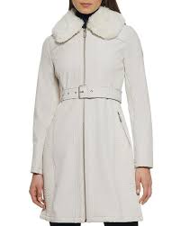 Guess Faux Fur Collar Belted Car Coat
