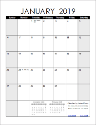 January 2019 Calendar A4 Size Printable Calendar Template