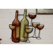 Metal Wine Bottles Glasses Wall Art