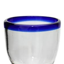 recycled wine glasses with blue rim