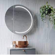 pearl illuminated round mirror cabinet