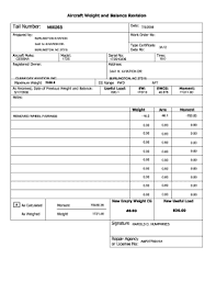 weight and balance sheet form fill