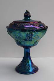 Vintage Blue Carnival Glass Compote Or