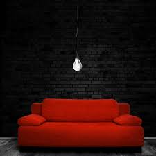 Red Sofa Chandelier With Black Brick