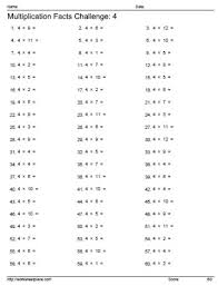 4 times tables horizontal worksheets