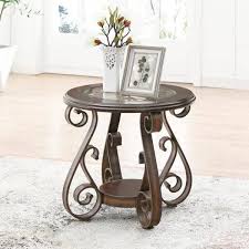 Brown Short Round Wood End Table