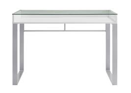 These glass tops are so inexpensive but they do such a great job of protecting a wood top. 42 Modern Glass Top Desk White Gray Rochester Overstock Discount Furniture