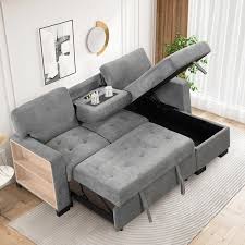 Gray Velvet Twin Size Sofa Bed