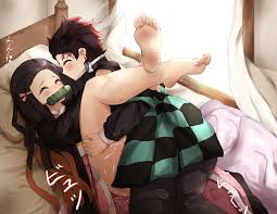 explicit, nezuko kamado, demon slayer, 1boy, 1girl, absurdres, artist  request, barefoot, bed, black hair, brother and sister, cum, cumming,  earrings, eyes closed, feet, hentai, highres, incest, jewelry, legs up,  long hair, lying,