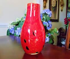 Art Glass Red Vase Vintage Extra Large