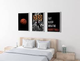 basketball set of 3 prints bedroom wall