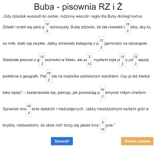 Trudne dyktando online "Buba" na pisownię RZ i Ż dla klas 3, 4, 5