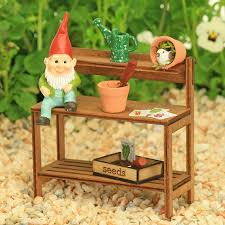 Garden Potting Bench With Tiny Gnome