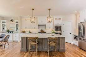 pendant lights over a kitchen island