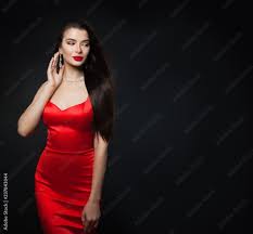 glamorous woman wearing red dress y