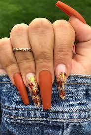 55 most beautiful orange nail art design ideas love it 0 orange glitter and flower design nail art adorable orange and white nail art beautiful orange nail art with black and white. 20 Fall Nail Ideas That Are Cute Af Society19