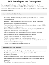 sql developer job description velvet jobs
