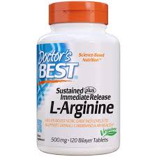 Doctor's Best Sustained Plus Immediate Release L-Arginine, Non-GMO, Vegan,  Gluten Free, Soy Free, 500 mg, 120 Bilayer Tablets - Kiwla