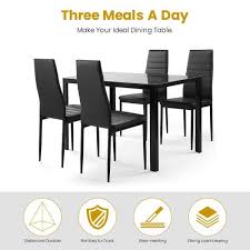 Mieres Jackson 5 Piece Rectangle Tempered Glass Table Top Black Dining Set With 4 Chairs