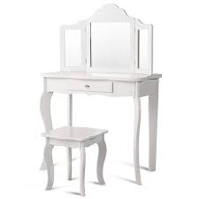 costway white wood vanity table set