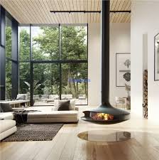 Ceiling Mounted Hanging Fireplace Wood