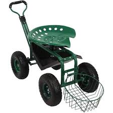 Green Steel Rolling Garden Cart