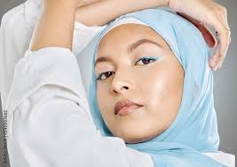 muslim woman and face in beauty makeup