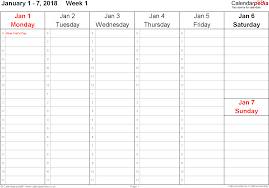 Weekly Calendar 2018 Uk Free Printable Templates For Excel