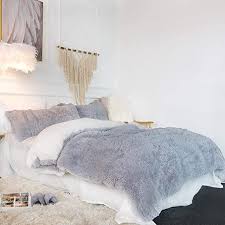 gray fluffy bedding set faux fur